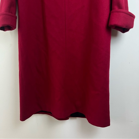 Vintage Jofeld Long Wool Coat Velvet Collar Pockets Red Black Large Old Money - Picture 9 of 16